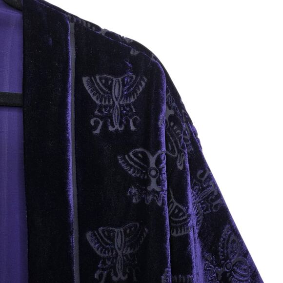 Chico’s Purple Velvet Burnout Jacket Short Open Kimono Aztec Art Print SZ 3 (XL) - Picture 2 of 12